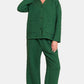 Zenana Quilted Comfort Button Up Long Sleeve Top and Pants Lounge Set in Dark Green