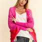 Davi & Dani Red Hot Openwork Contrast Open Front Cardigan