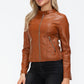 Snobbish Embrace The Day Faux Leather Zip Up Drawstring Hooded Jacket in Camel