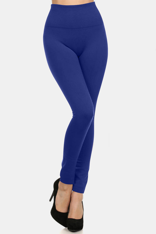 Yelete Ready For Action Seamless High Waist Fleece Leggings in Navy