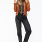 Snobbish Embrace The Day Faux Leather Zip Up Drawstring Hooded Jacket in Camel