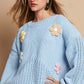 POL Capture The Heart Crochet Flower Dropped Shoulder Sweater in Light Blue