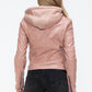 Snobbish Embrace The Day Faux Leather Zip Up Drawstring Hooded Jacket in Mauve