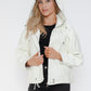 How Dare U My Favorite Layer Drawstring Hem PU Leather Zip Up Jacket in White