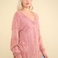 VERY J Here There And Everywhere Washed V-Neck Exposed Seam Knit Top in Mauve