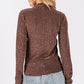 SAGE + FIG Add More Sparkle Glitter Mock Neck Lettuce Hem Long Sleeve Top in Brown