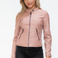 Snobbish Embrace The Day Faux Leather Zip Up Drawstring Hooded Jacket in Mauve