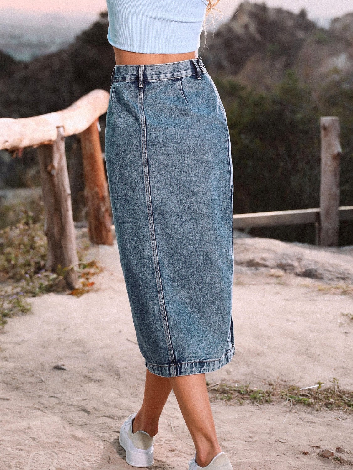 Keeping It Classic Button Down Denim Skirt