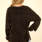 VERY J Here There And Everywhere Washed V-Neck Exposed Seam Knit Top in Black