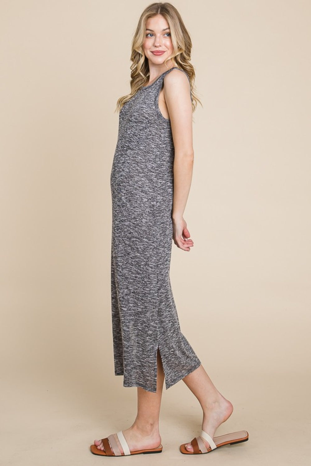 BOMBOM For The Night Slit Midi Tank Dress in Grey