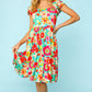Haptics Minty Fresh Floral Square Neck Short Sleeve Dress with Pockets
