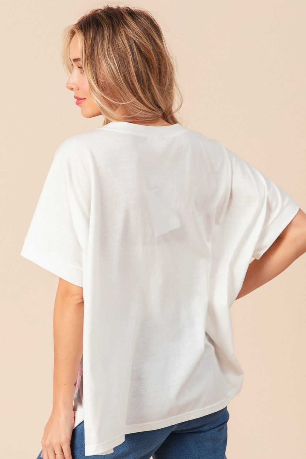 BiBi Ribbons And Bows Sequin Bow Patch Short Sleeve T-Shirt in Off White