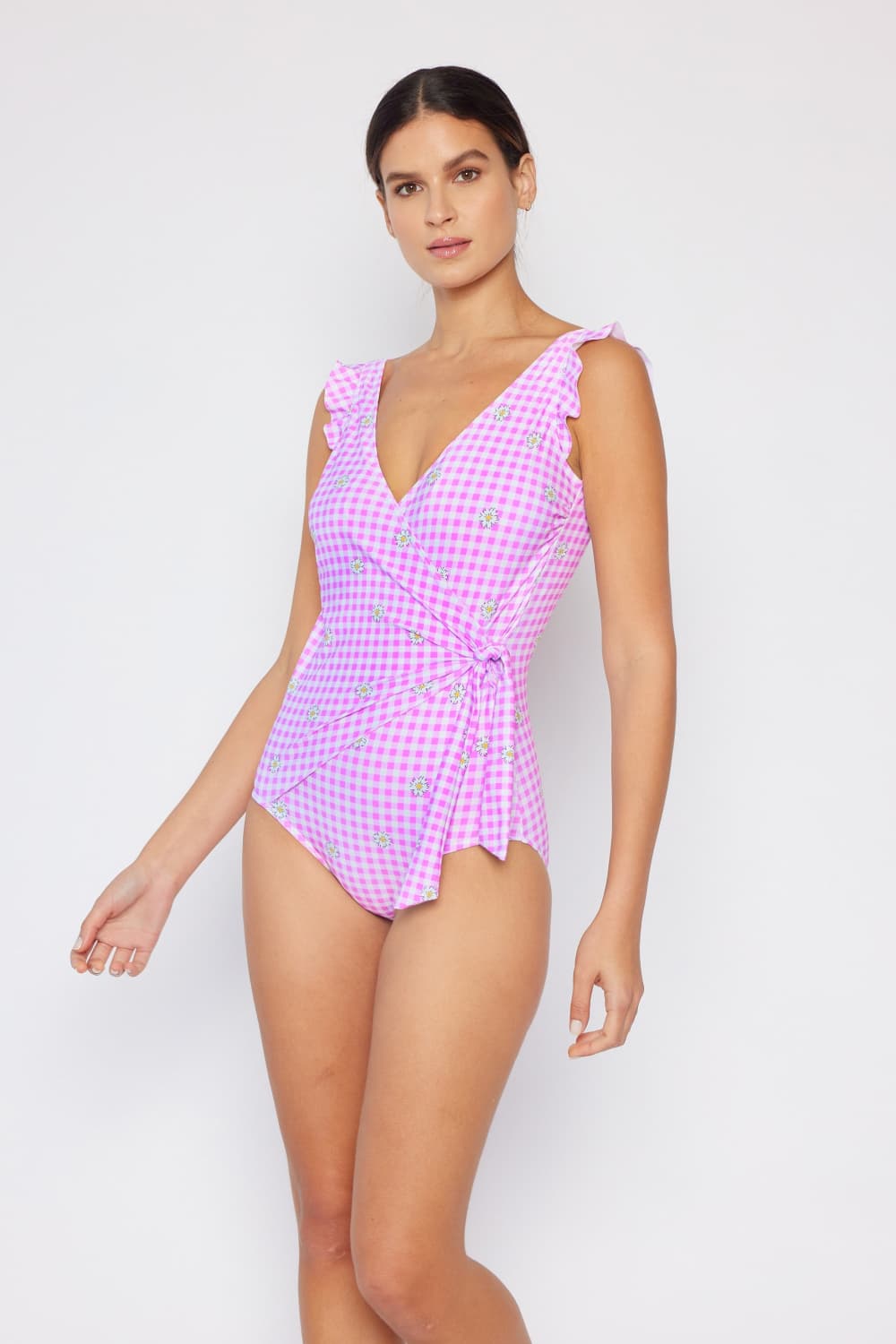 Marina West Swim Float On Ruffle Faux Wrap One-Piece in Carnation Pink