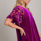 Umgee Tells A Story Velvet Embroidery Short Sleeve Blouse in Violet