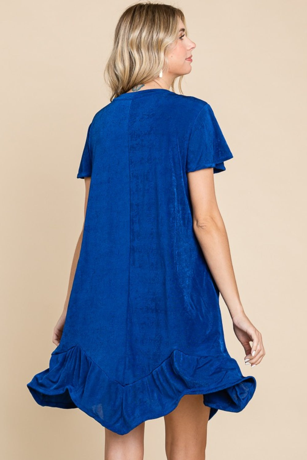Culture Code Saving You Time Short Sleeve Ruffled Asymmetric Hem Dress in Royal