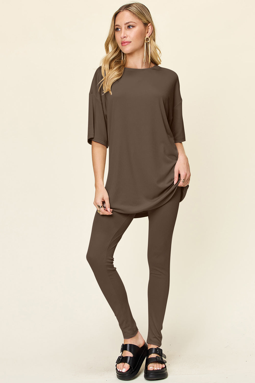 Double Take My Kind Of Power Dropped Shoulder T-Shirt and Leggings Set