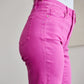 RFM Chloe Tummy Control High Waist Raw Hem Crop Jeans in Pink Rouge