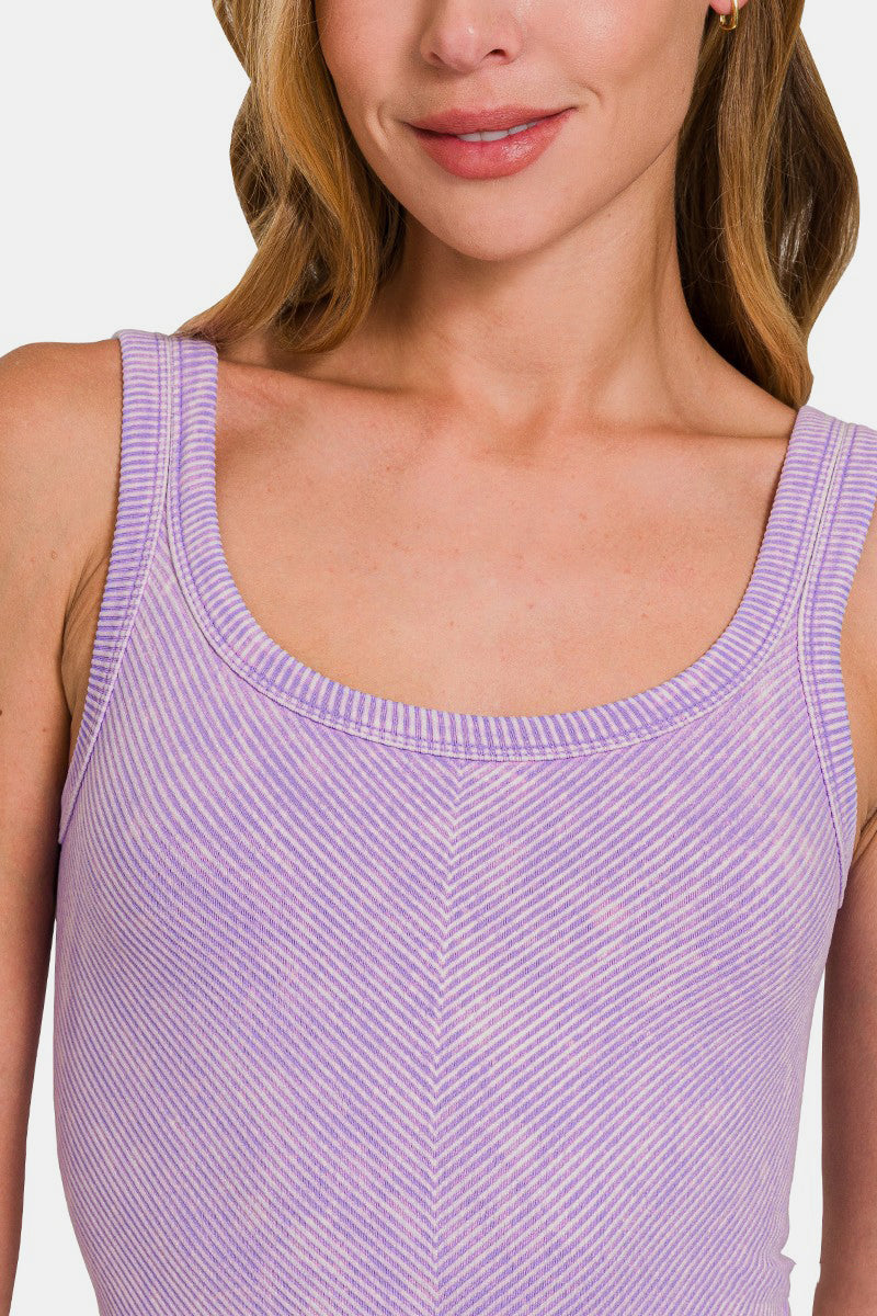 Zenana Chance Of Sun Ribbed Scoop Neck Tank in Lavender