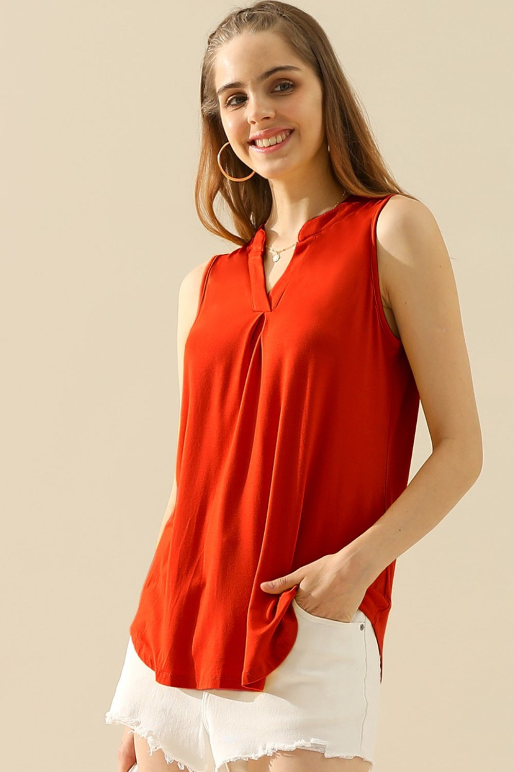 Ninexis Backyard Lights Notched Neck Sleeveless Top