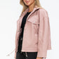 How Dare U My Favorite Layer Drawstring Hem PU Leather Zip Up Jacket in Mauve