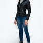 YMI Fuzzy Feels Faux Layered Double-Zipper Jacket with Fuzzy Hood in Black