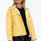 How Dare U My Favorite Layer Drawstring Hem PU Leather Zip Up Jacket in Pale Yellow