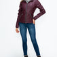 YMI Fuzzy Feels Faux Layered Double-Zipper Jacket with Fuzzy Hood in Wine