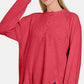 Zenana Mixed Emotions Brushed Melange Hacci High-Low Sweater in Strawberry