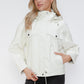 How Dare U My Favorite Layer Drawstring Hem PU Leather Zip Up Jacket in White