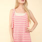 VERY J Pretty In Pink Tie Shoulder Front Pocket Striped Contrast Romper