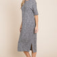 BOMBOM For The Evening Slit Round Neck Half Sleeve Midi Dress in Grey