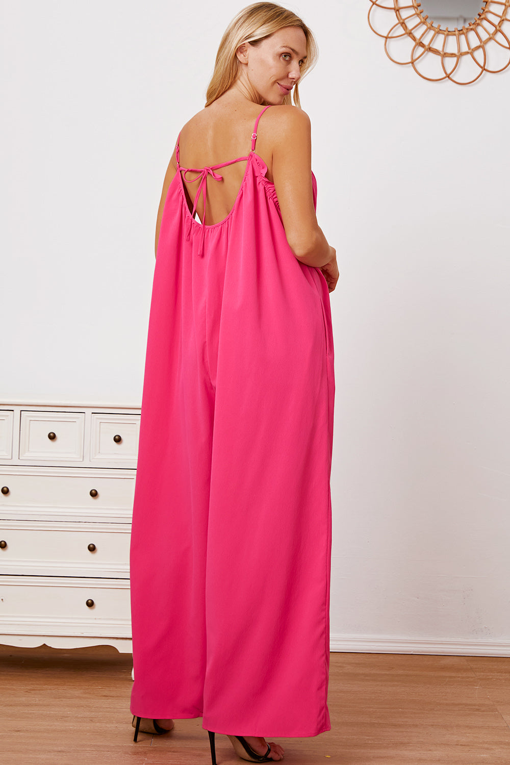 Double Take My Favorite Ruffle Trim Tie Back Cami Jumpsuit with Pockets