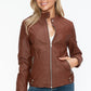 Snobbish A Wild Ride Faux Leather Biker Jacket with Side Zip Pockets in Brandy