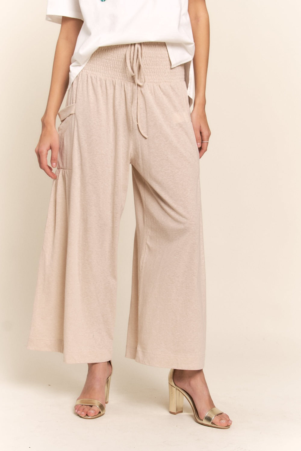 J.NNA Making Dreams Happen Smocked Waist Boho Wide Leg Pants with Pockets