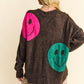 Davi & Dani Cozy Vibes & Big Smiles Contrast Oversize Sweater in Dark Brown