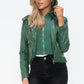 Snobbish Embrace The Day Faux Leather Zip Up Drawstring Hooded Jacket in Sage