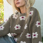 POL Petals Of Perfection Daisy Pattern Drop Shoulder Sweater in Olive
