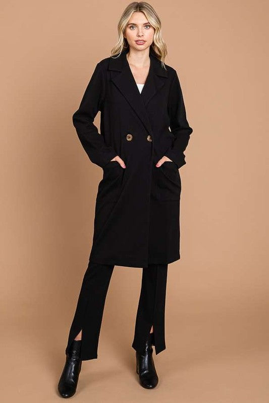 Culture Code Ready To Take On The World Double Breast Lapel Collar Coat