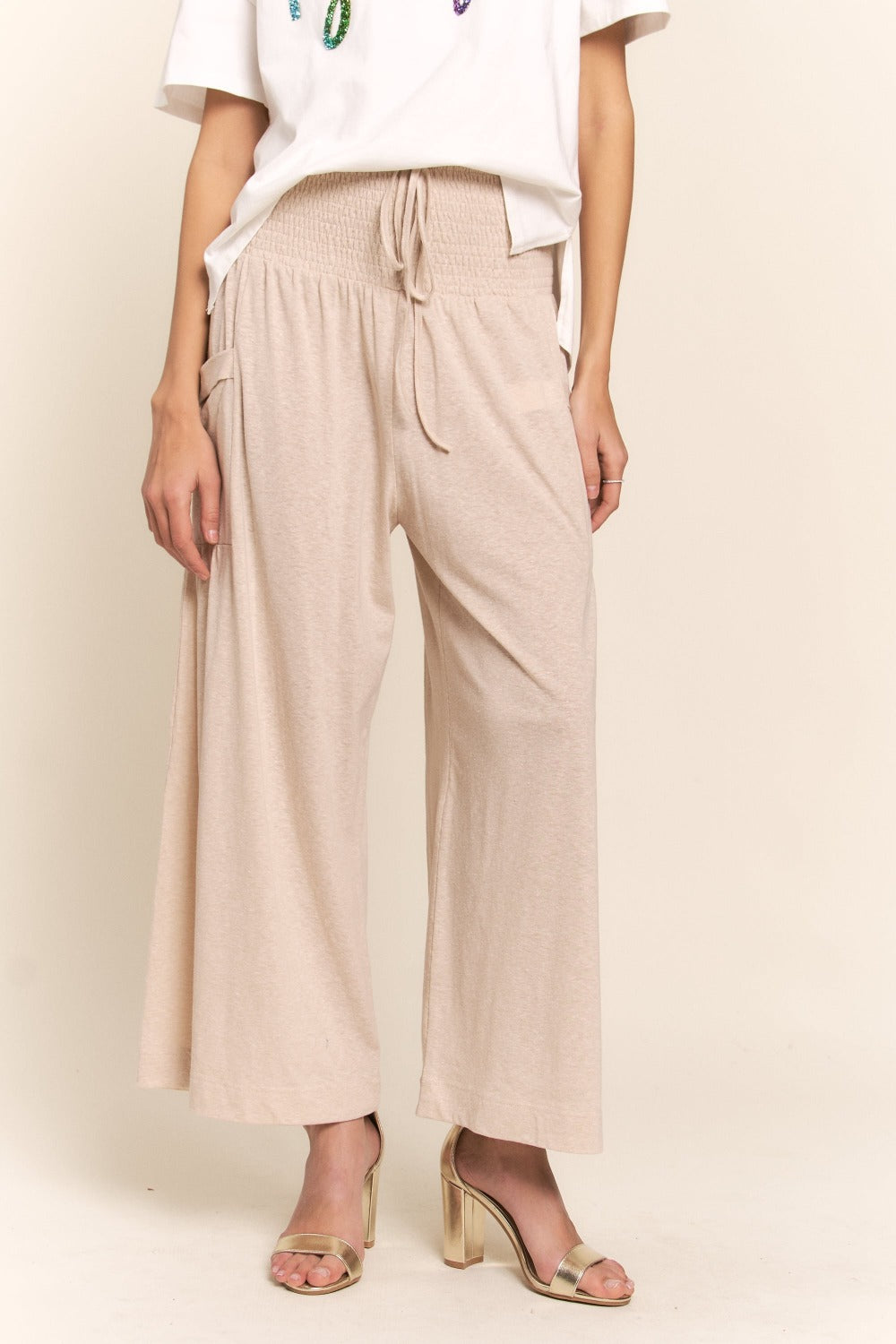 J.NNA Making Dreams Happen Smocked Waist Boho Wide Leg Pants with Pockets