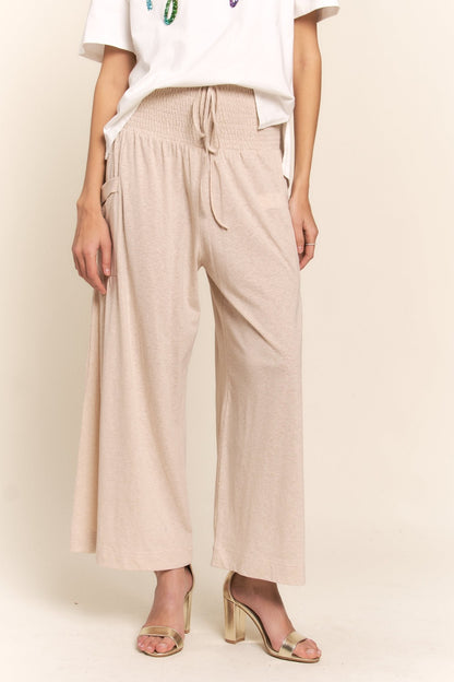 J.NNA Making Dreams Happen Smocked Waist Boho Wide Leg Pants with Pockets