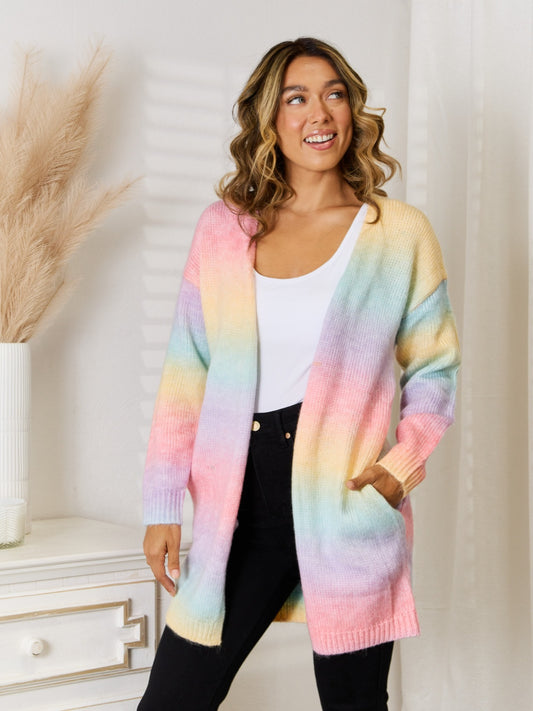 Angel Wings Changing Leaves Gradient Open Front Cardigan with Pockets