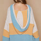 POL Walk In The Park Color Block Long Sleeve Hooded Sweater in Blue Mustard Multi