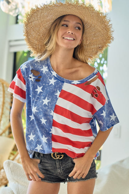 BiBi Young, Wild and Free American Flag Short Sleeve T-Shirt