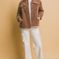 Love Tree Fall In Love Corduroy Button Up Jacket with Sherpa Inside in Cocoa