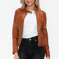 Snobbish Embrace The Day Faux Leather Zip Up Drawstring Hooded Jacket in Camel