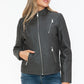 Snobbish Ready To Own The Night Faux Leather Zip Up Mock Neck Jacket in Charcoal