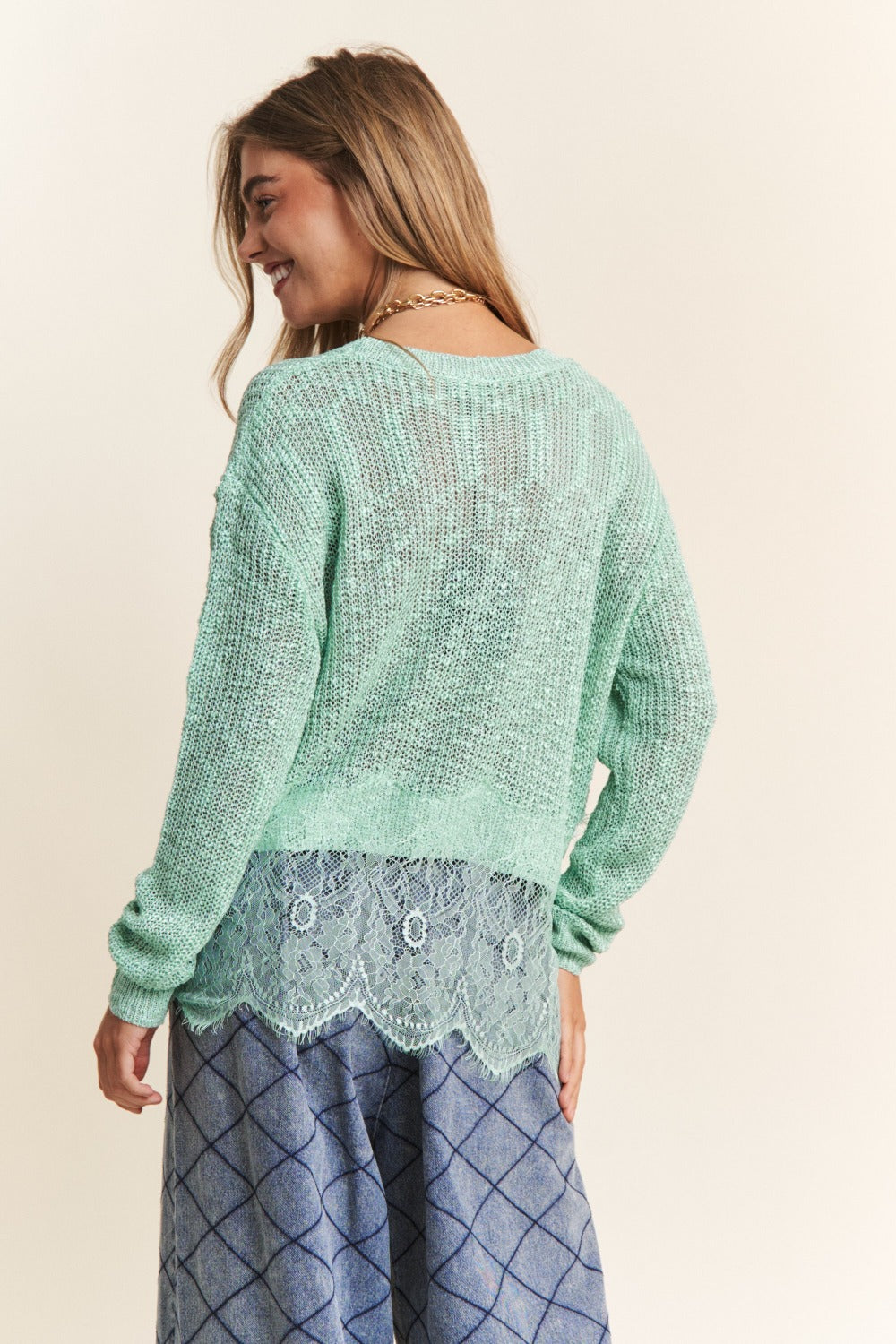 J.NNA Lace Knit Beauty Long Sleeve Knit Top