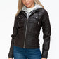 YMI Hooded and Happy Removable Faux Layered Multi-Pocket Jacket with Fuzzy Hood in Chocolate