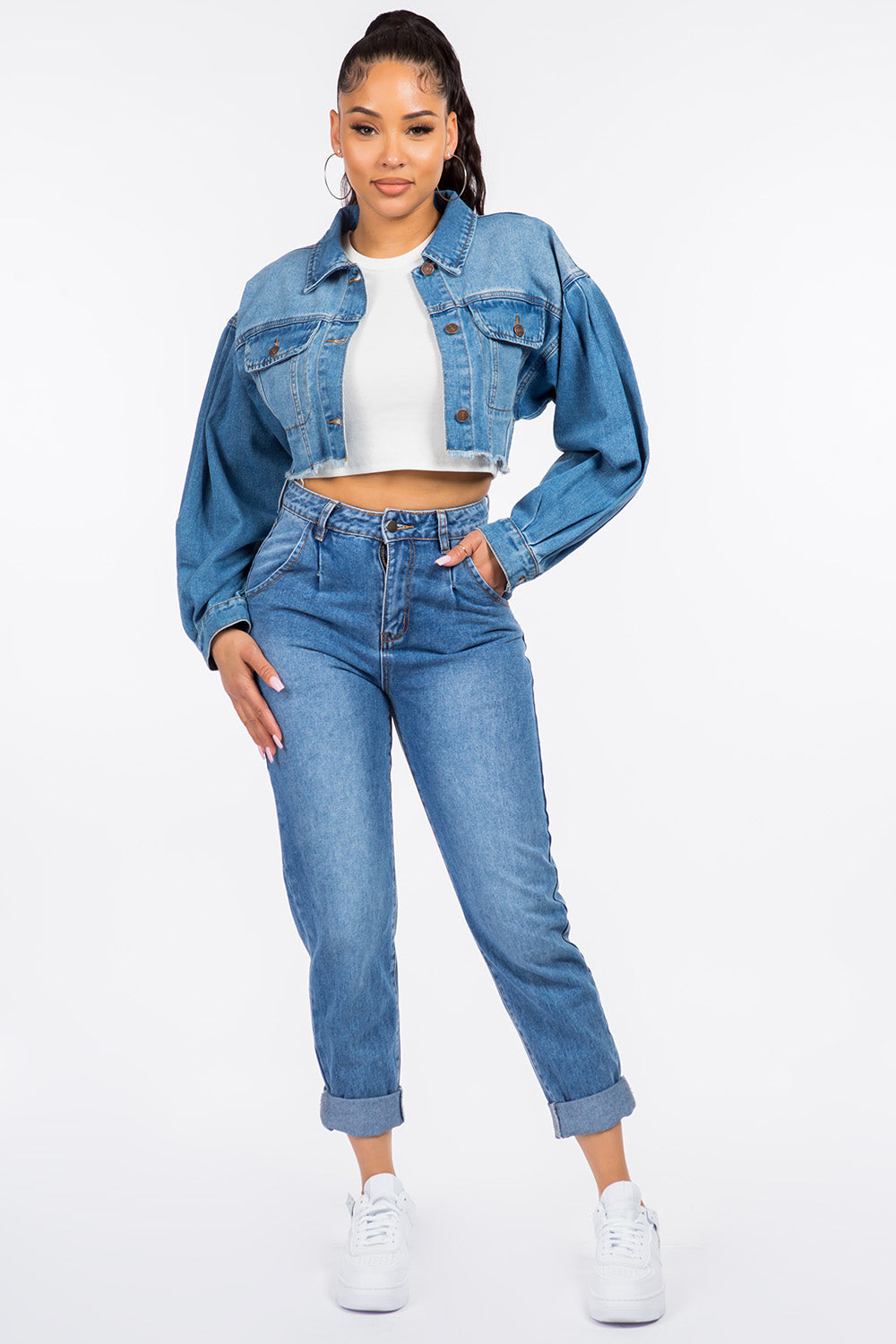 American Bazi Stephanie High Waist Pleated Waist Mom Jeans