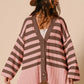 BiBi Stripe Cozy Magic Slit V-Neck Button Up Cardigan